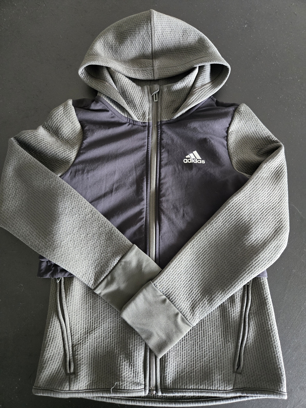 adidas Climawarm Youth M (11-12Y) Full Zip Hoodie Grid Fleece Grey/Black